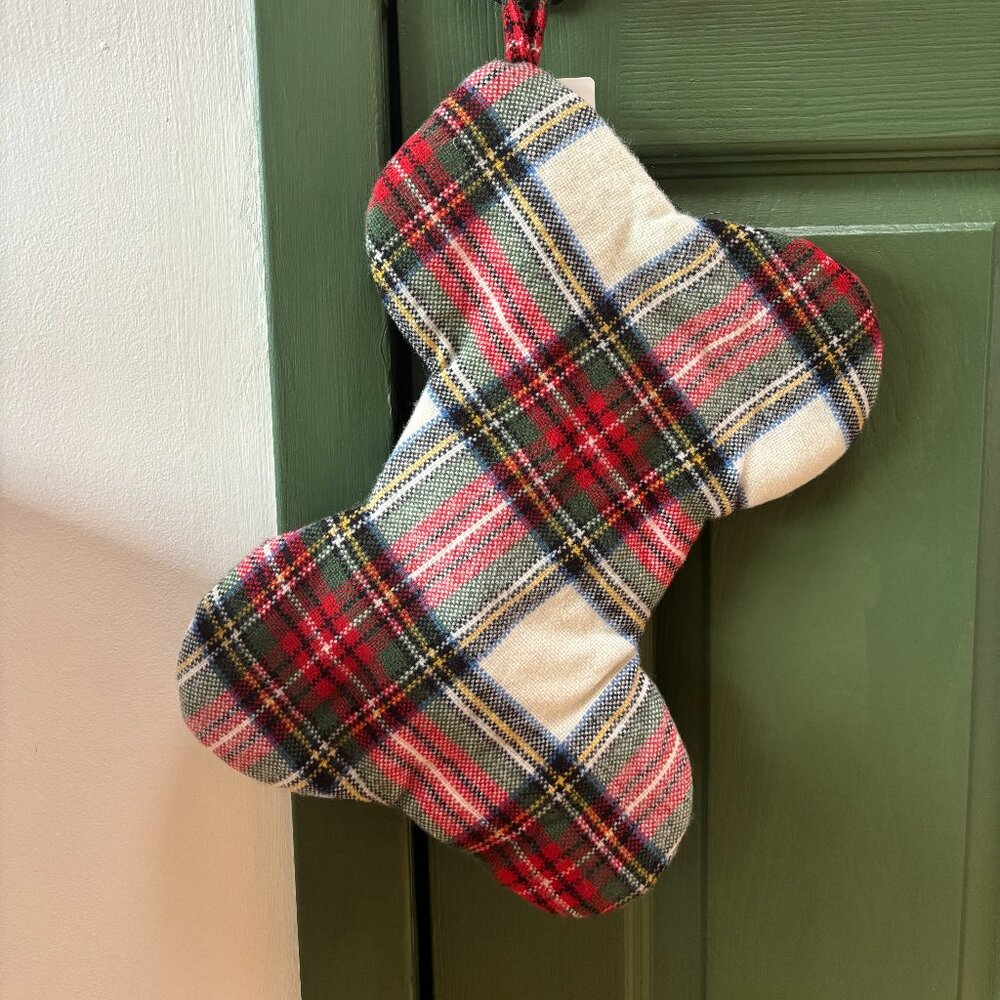 Pottery Barn Stewart Plaid Bone Pet Bone-Shaped Stocking – Brand New In Bag